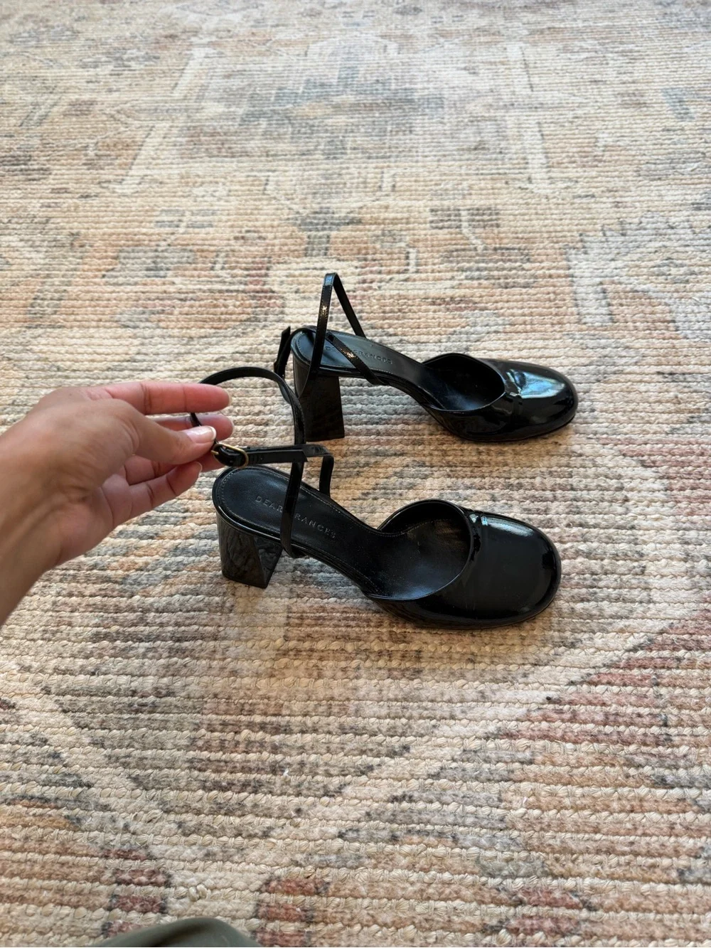 Dear Frances Black Patent Leather Block Heel